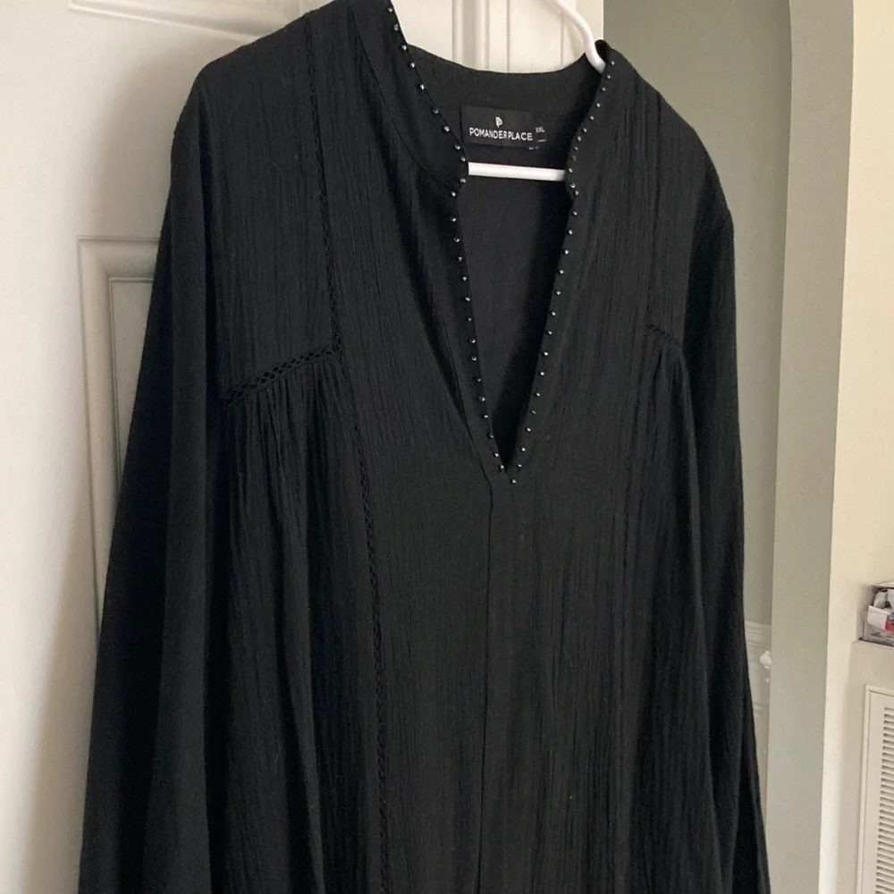 New: Pomander Place V-Neck Ophelia Drop Waist Coverup Dress. Black. Size XXL